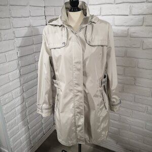 Niccolini Ladies Size 14 Beige Zipper & Snap Close Trench Coat w/ Removable Hood